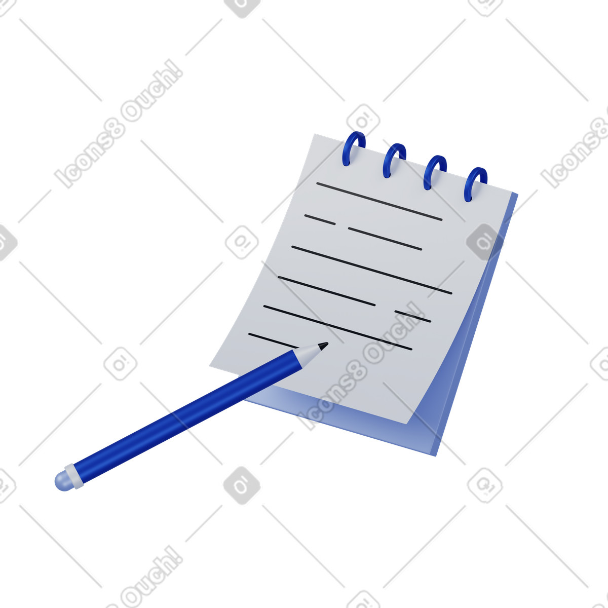 Notepad with text lines and pencil illustration in 3D Techny style download in PNG, SVG