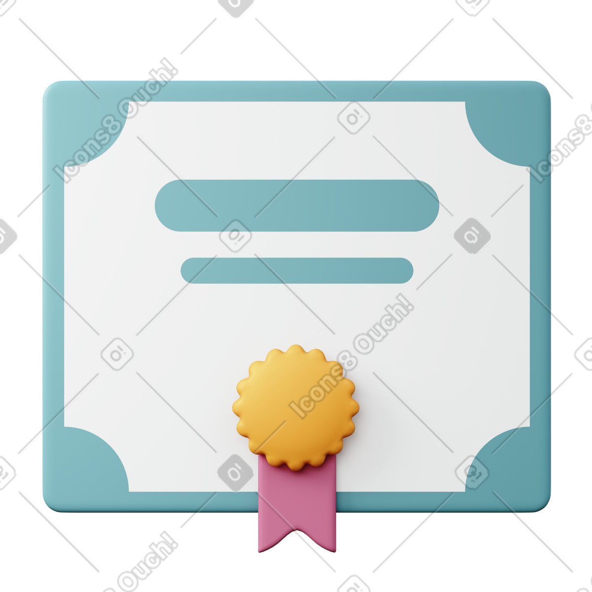 3D Sugary 스타일의 Graduation certificate with ribbon seal 일러스트레이션 PNG, SVG 다운로드