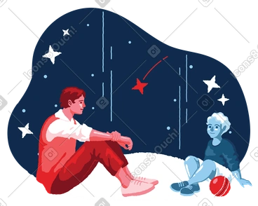 Man and boy stargazing together PNG, SVG