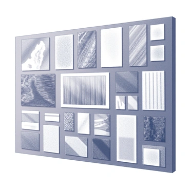 A collection of high-quality images arranged on a board. The board features various textures, including rough, smooth, and patterned surfaces. Several images depict natural elements such as wood grain and fabric weaves. The arrangement presents a harmonious layout, showcasing a blend of shapes and forms that evoke ideas for a design project. Each section of the board highlights different aspects of texture, with close-up views drawing attention to intricate details. The overall composition invites the viewer to explore and gain inspiration for creative endeavors.