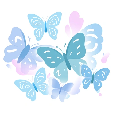 A group of butterflies with large wings displaying symmetrical patterns consisting of intricate designs and various numbers. Each butterfly has vibrant colors that blend seamlessly into one another. The wings of the butterflies are adorned with unique patterns that include geometric shapes and flowing lines. The background features soft, gradient pastel colors that enhance the visual impact of the butterflies and their detailed wing designs.