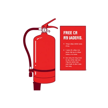A bright red fire extinguisher is securely mounted on a white wall. The extinguisher features a sturdy metal casing with a visible pressure gauge, and the nozzle is positioned at the top. Next to the fire extinguisher, there are clear instructions for use in white lettering. The wall is smooth, providing a clean backdrop that highlights the vibrant red color of the extinguisher.