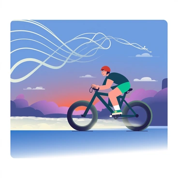 A network of illuminated trails left behind by a speeding bike at twilight