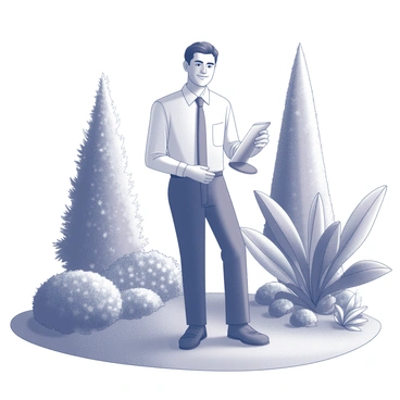 A person standing proudly while holding an award. The individual is wearing formal attire and has a smile on their face. Surrounding the person are various types of lush greenery, including tall trees and dense shrubs. The scene features a soft ground covered in grass and small plants, creating a natural and vibrant environment. Sunlight filters through the leaves, casting shadows and highlighting the celebratory moment.