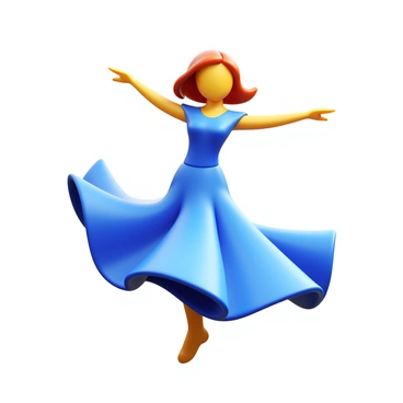 A dancer spinning on stage, wearing a flowing costume that billows outwards. Their arms are elegantly extended, creating a dynamic shape as they twirl. The dancer's face is a blur, suggesting rapid movement and energy. The stage is brightly lit, highlighting the dancer's figure against a muted background. The dancer's hair flows freely, adding to the sense of motion and grace.