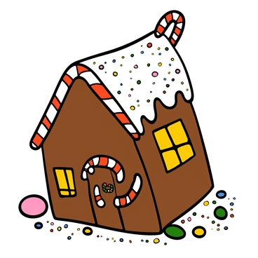 A whimsical gingerbread house decorated with candy canes and icing