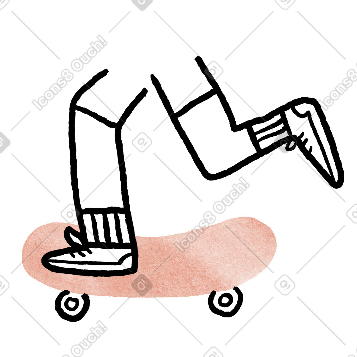 Skateboard rider legs pushing deck forward with sneakers motion illustrazione in stile Anthropic Claude Hand Drawn scarica in PNG, SVG