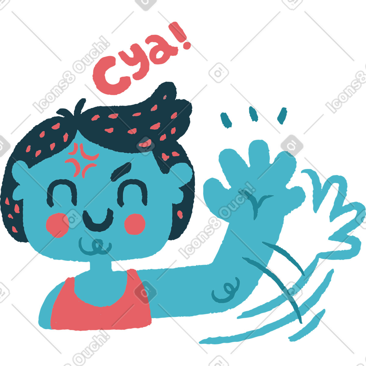 Illustration Waving goodbye and saying cya, Come back later notification dans le style Flamenco à télécharger aux formats PNG, SVG