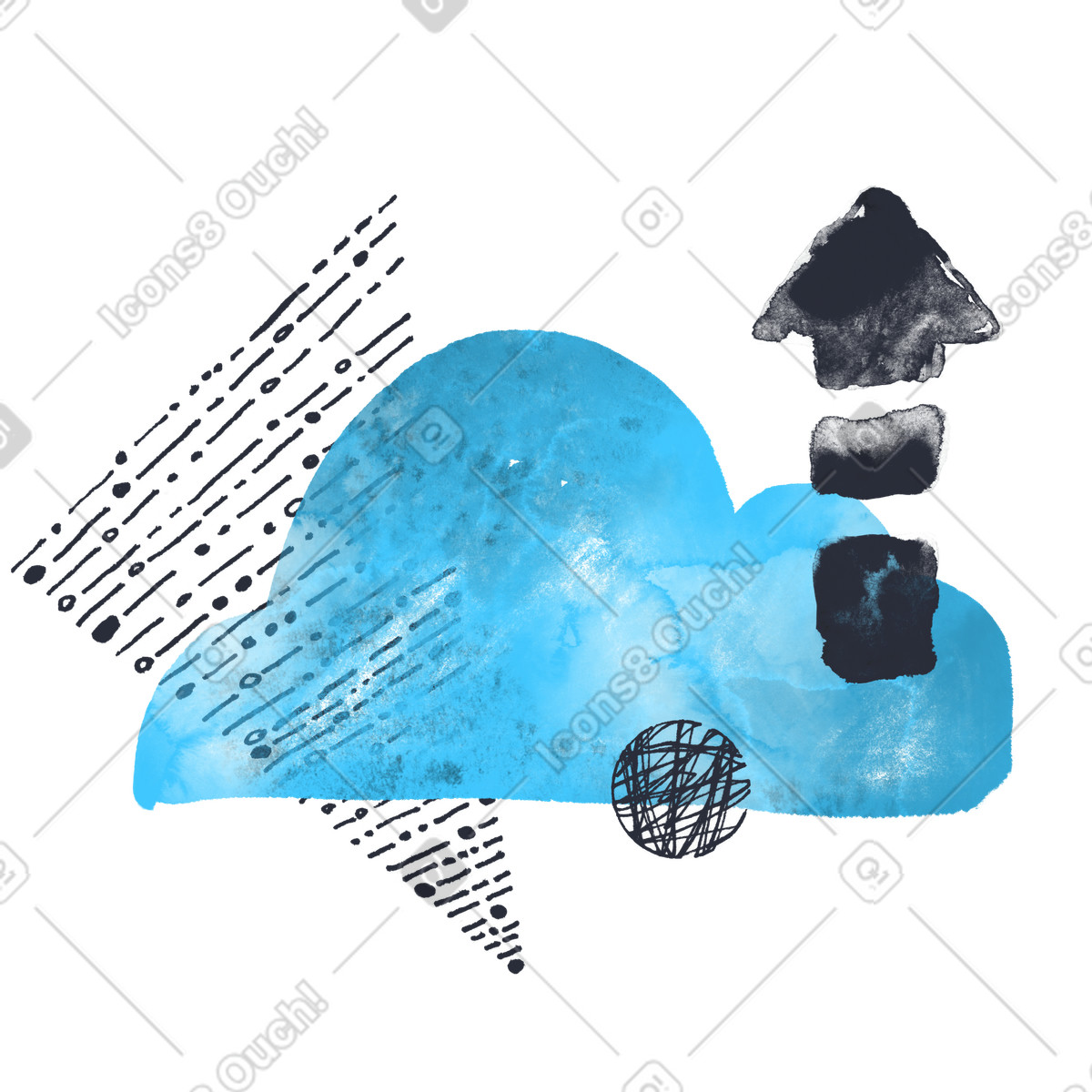 Illustration Blue cloud icon with upward arrow, storage, Digital data sharing or sync dans le style Inky à télécharger aux formats PNG, SVG
