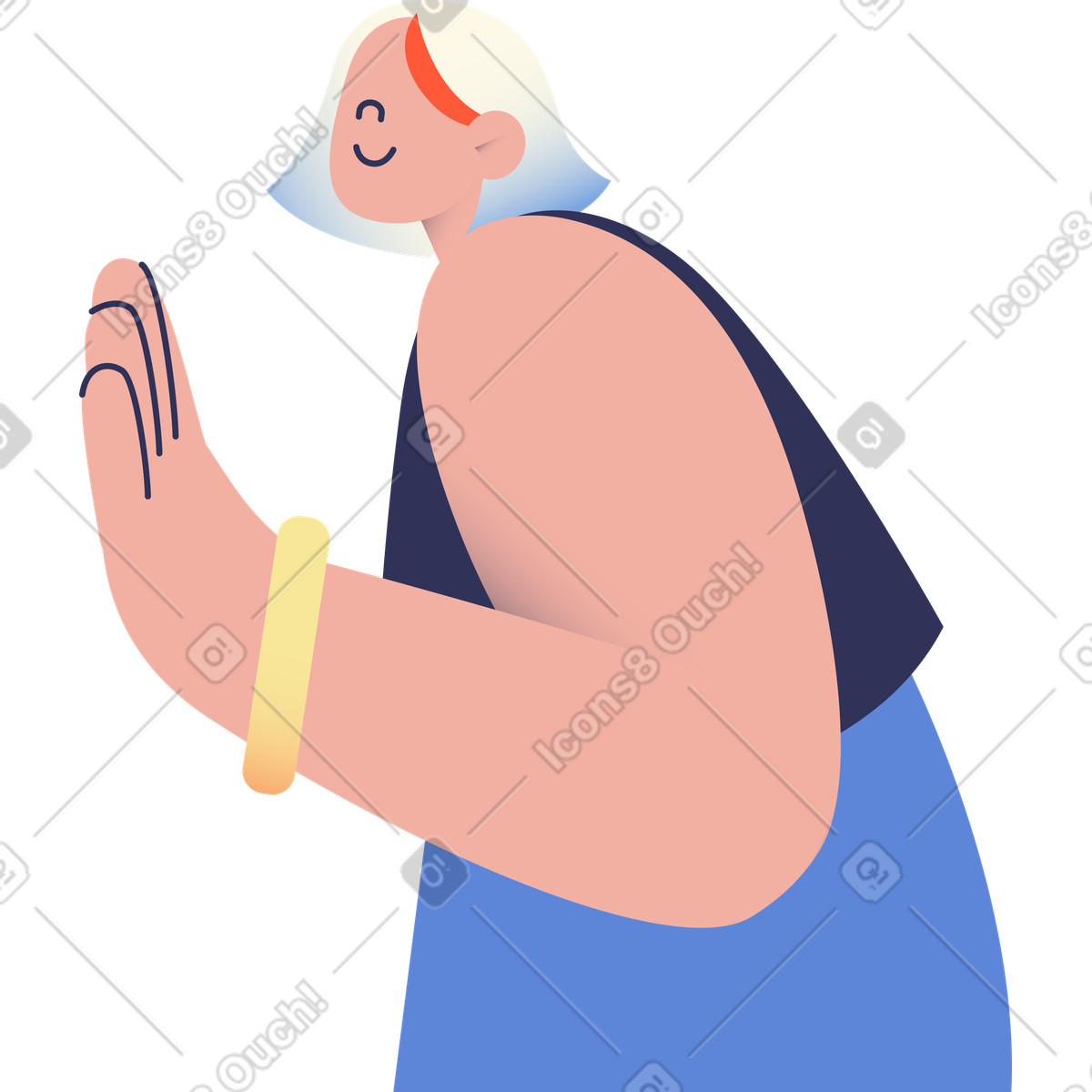 Ilustración Chica con el pelo blanco de pie lado y sonríe en estilo Beam a descargar en PNG SVG