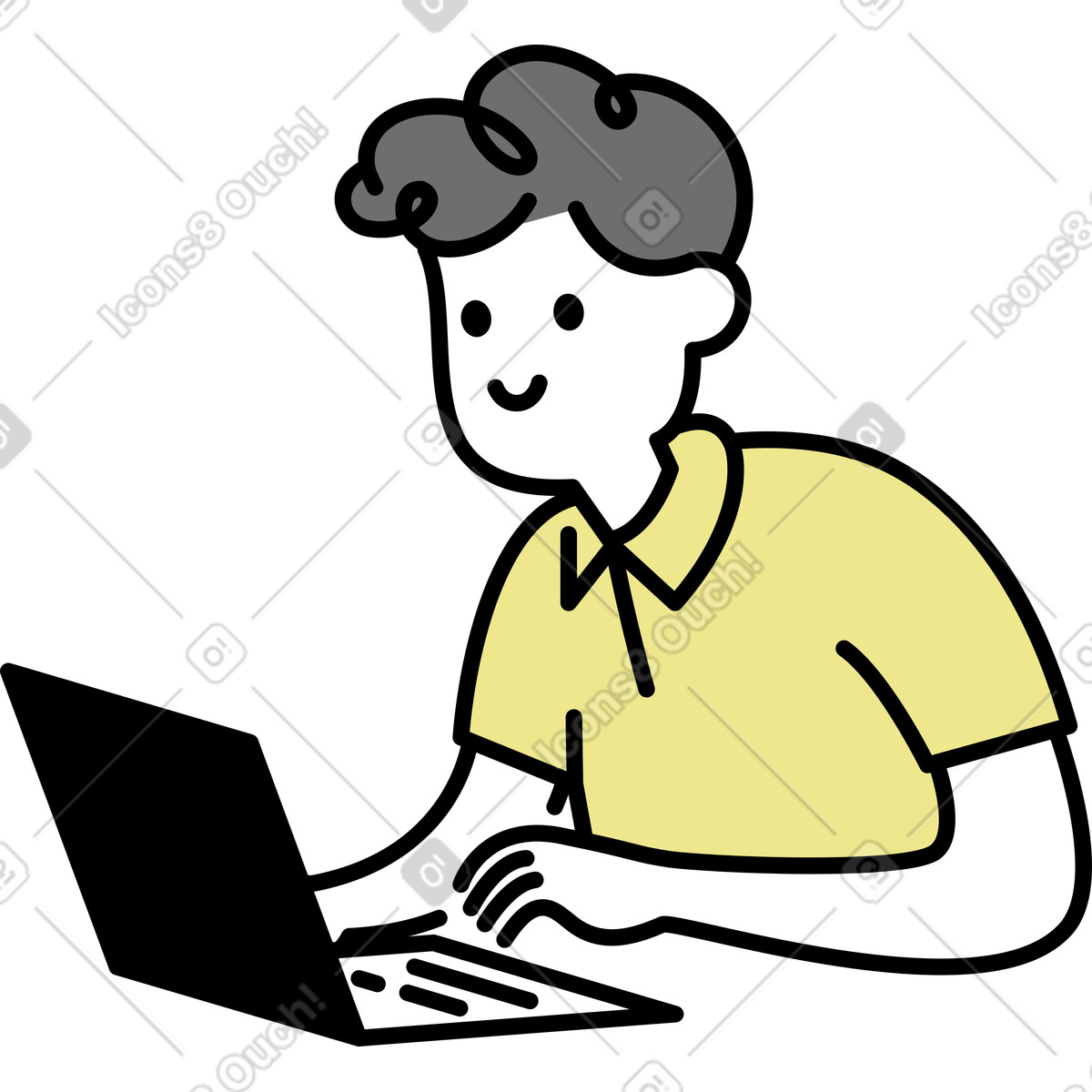 Ilustración Hombre con laptop en estilo Mochi a descargar en PNG y SVG