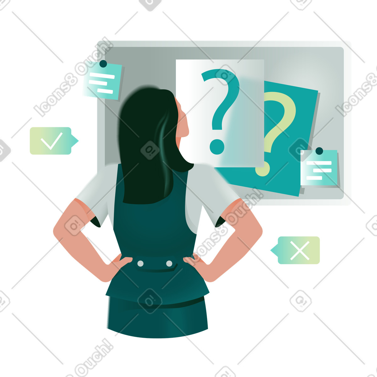 Office 스타일의 Employee analyzing perfomance problems, evaluation or critical thinking 일러스트레이션 PNG, SVG 다운로드
