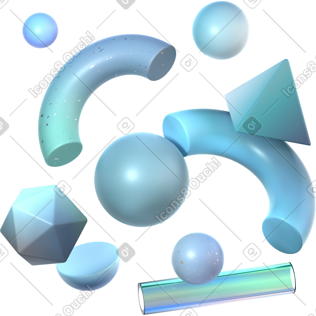 Forme geometriche monocromatiche fluttuanti illustrazione in stile 3D Glassy scarica in PNG, SVG