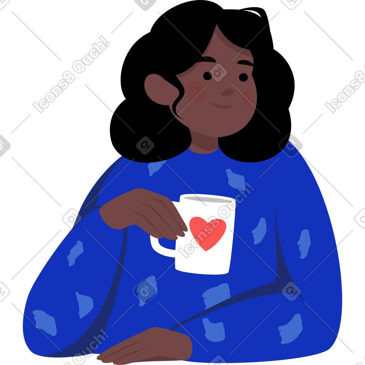 Ilustración Niña sonriente sosteniendo una taza en estilo Lagom a descargar en PNG y SVG