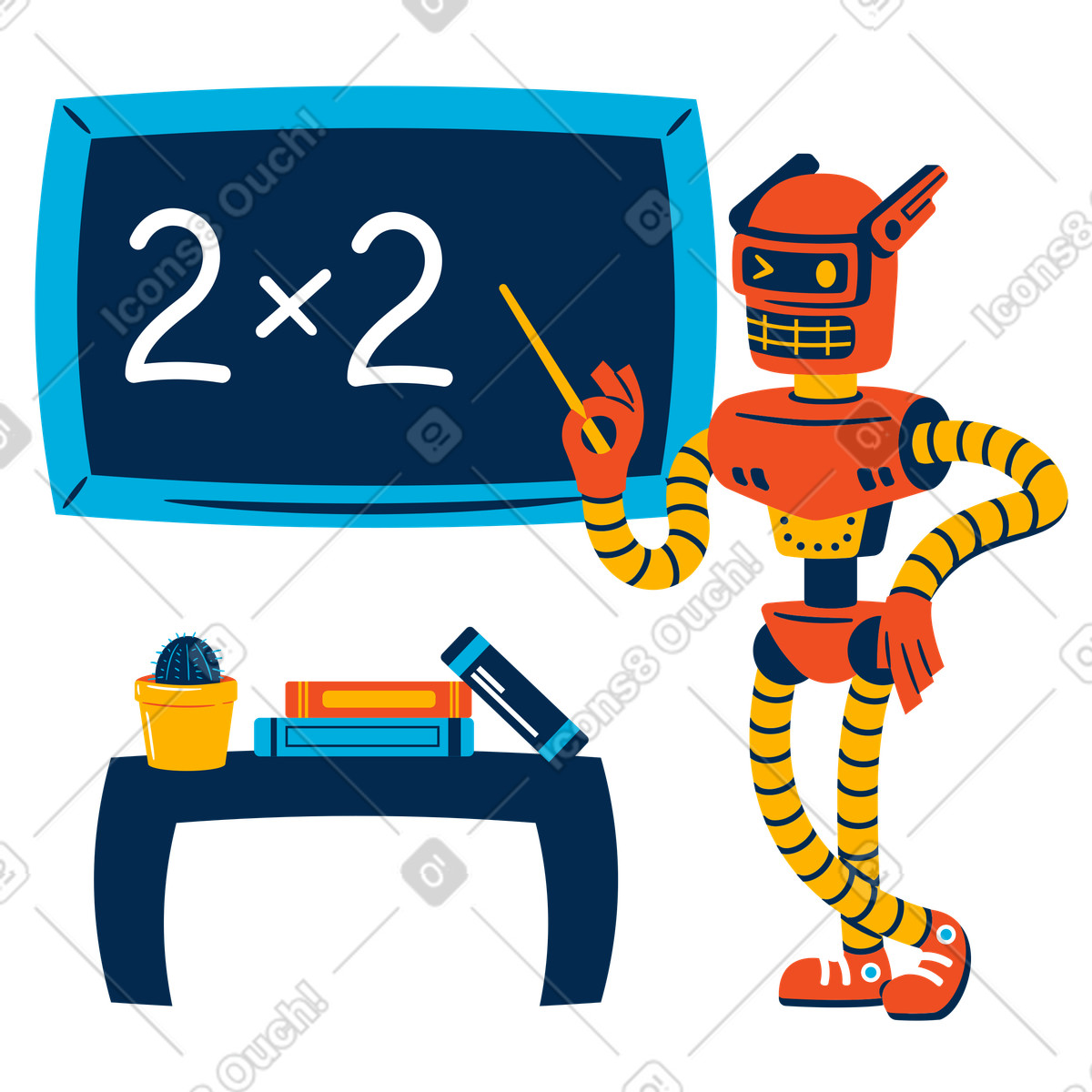 Robot math teacher illustration in Flame style download in PNG, SVG