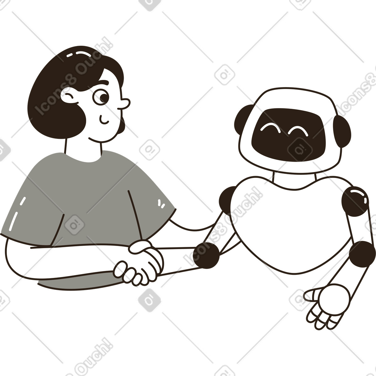 Persona che stringe la mano al robot illustrazione in stile Plain scarica in PNG, SVG