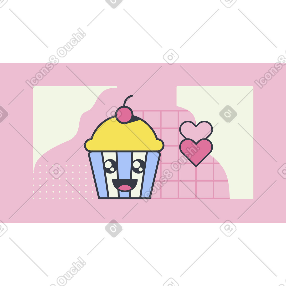Cute lovely cupcake with cherry illustration in Abstract style download in PNG, SVG