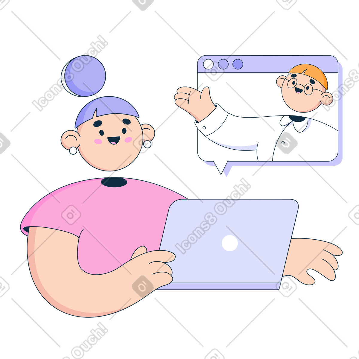 Ilustración Consulta en línea del psicólogo estilo Bubble gum a descargar PNG y SVG