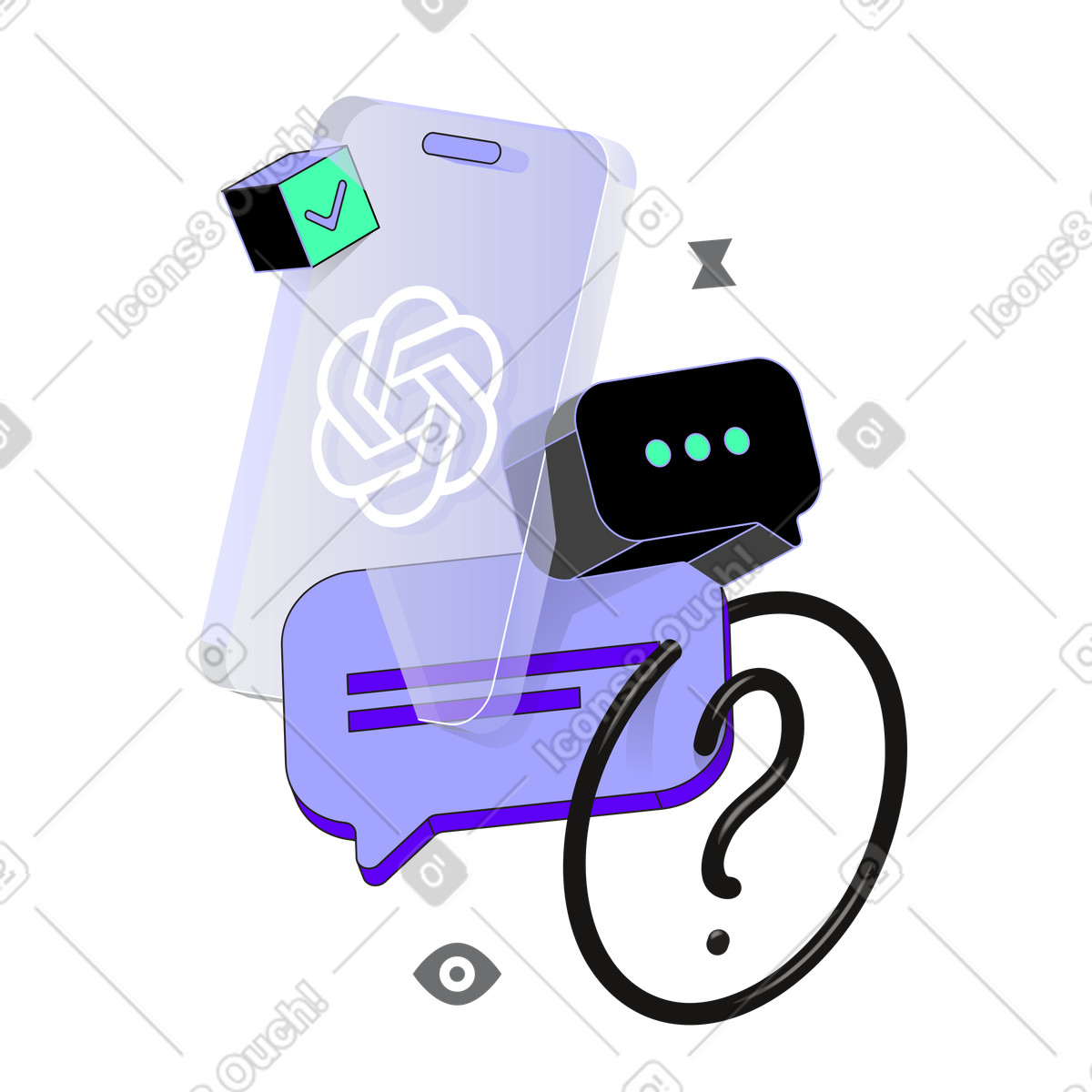 Incut スタイルの 携帯電話で gpt をチャットする のイラストをPNG、SVG形式でダウンロード