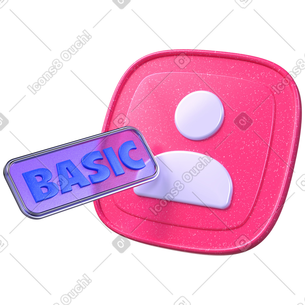 Profile icon and basic plan badge, user account subscription illustration in 3D Boost style download in PNG, SVG