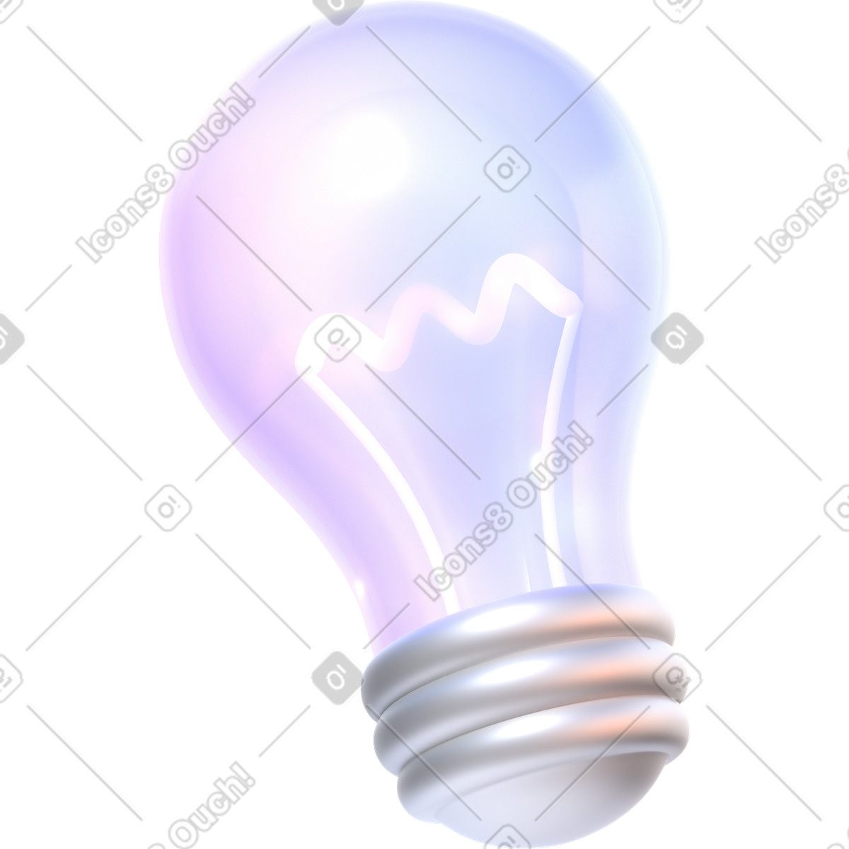 Purple light bulb illustration in 3D Glassy style download in PNG, SVG