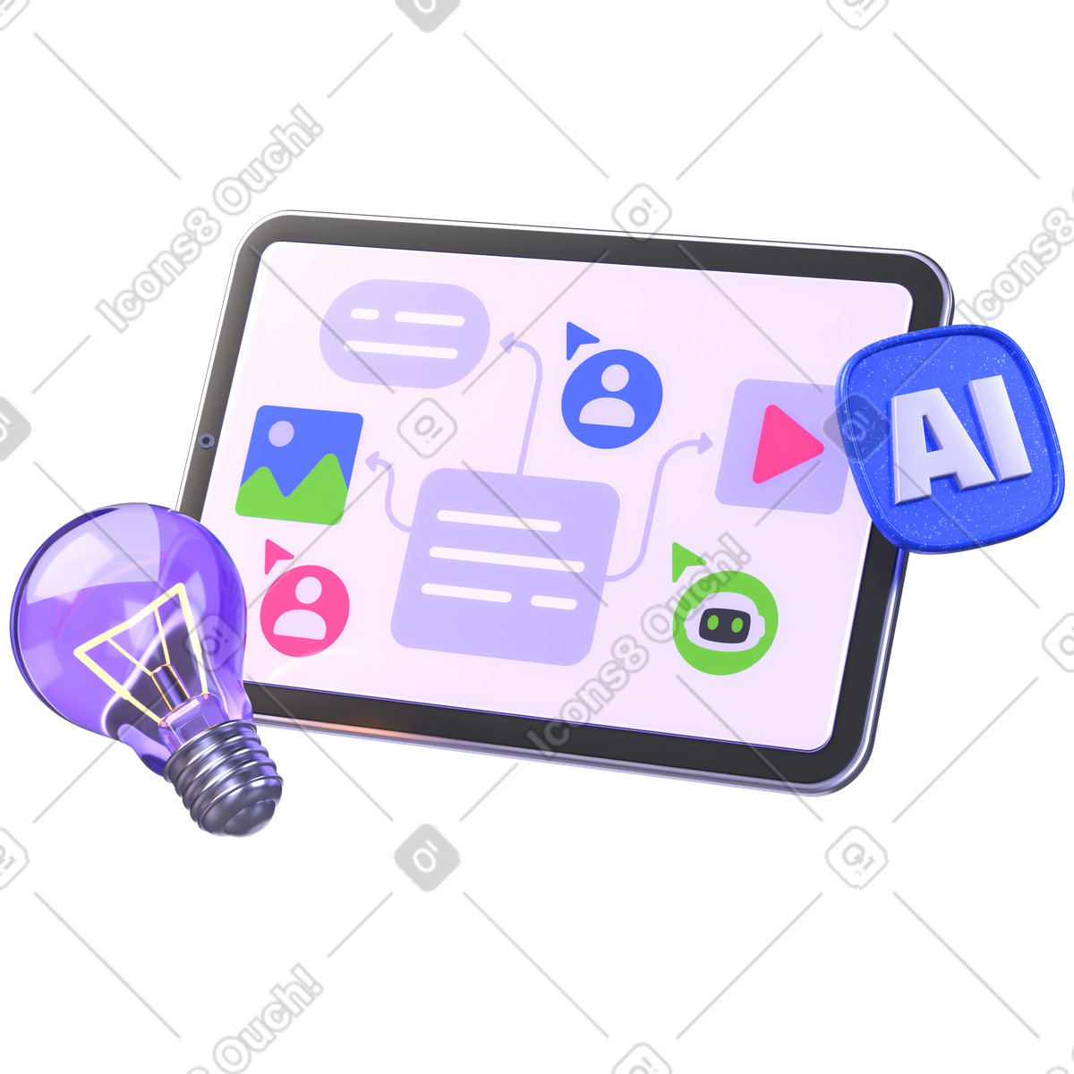 AI workflow, Automated content mapping, Intelligent digital process illustration in PNG, SVG