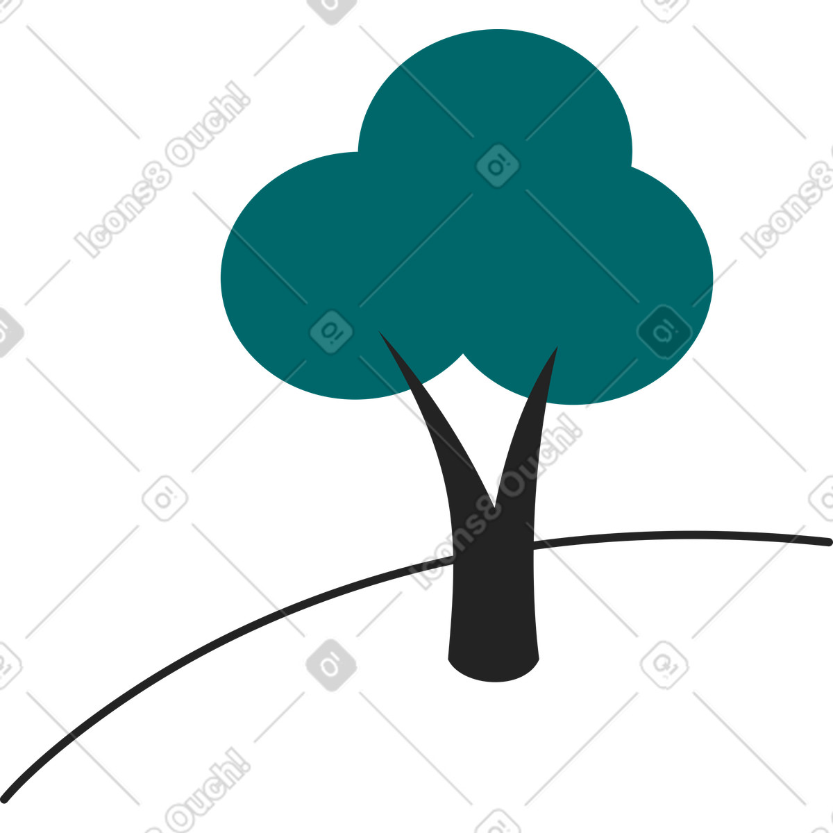 Bush lines with tree illustration in Sammy Line style download in PNG, SVG