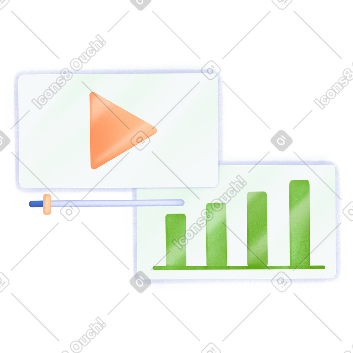 Graph and window with video playback illustration in PNG, SVG