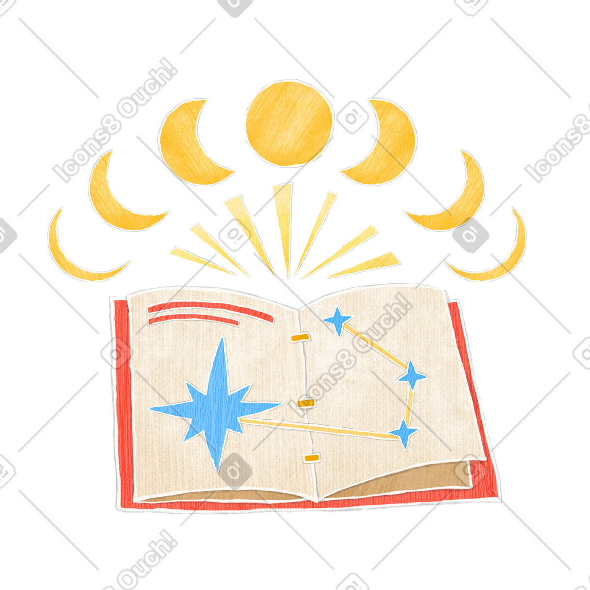 Book illustration on astrology and moon influence with constellations clipart graphics