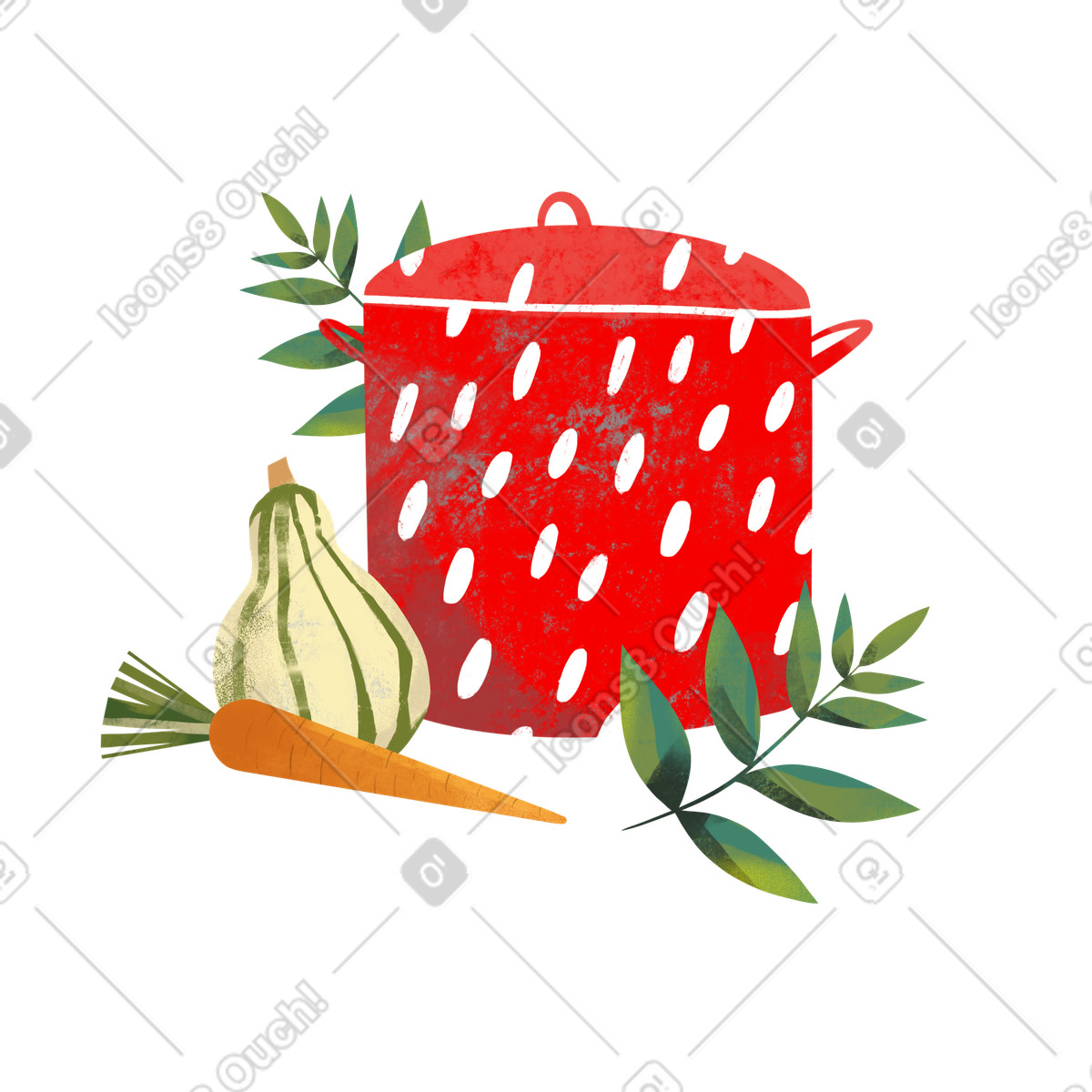 Pot with carrot and onion illustration in Fabulous style download in PNG, SVG