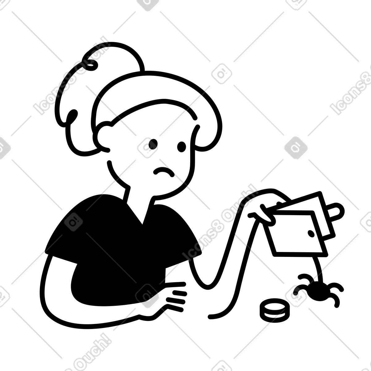 下载 Notion Line Art 风格的 Person experiencing budget stress looking at empty wallet 插画，支持 PNG、SVG 格式