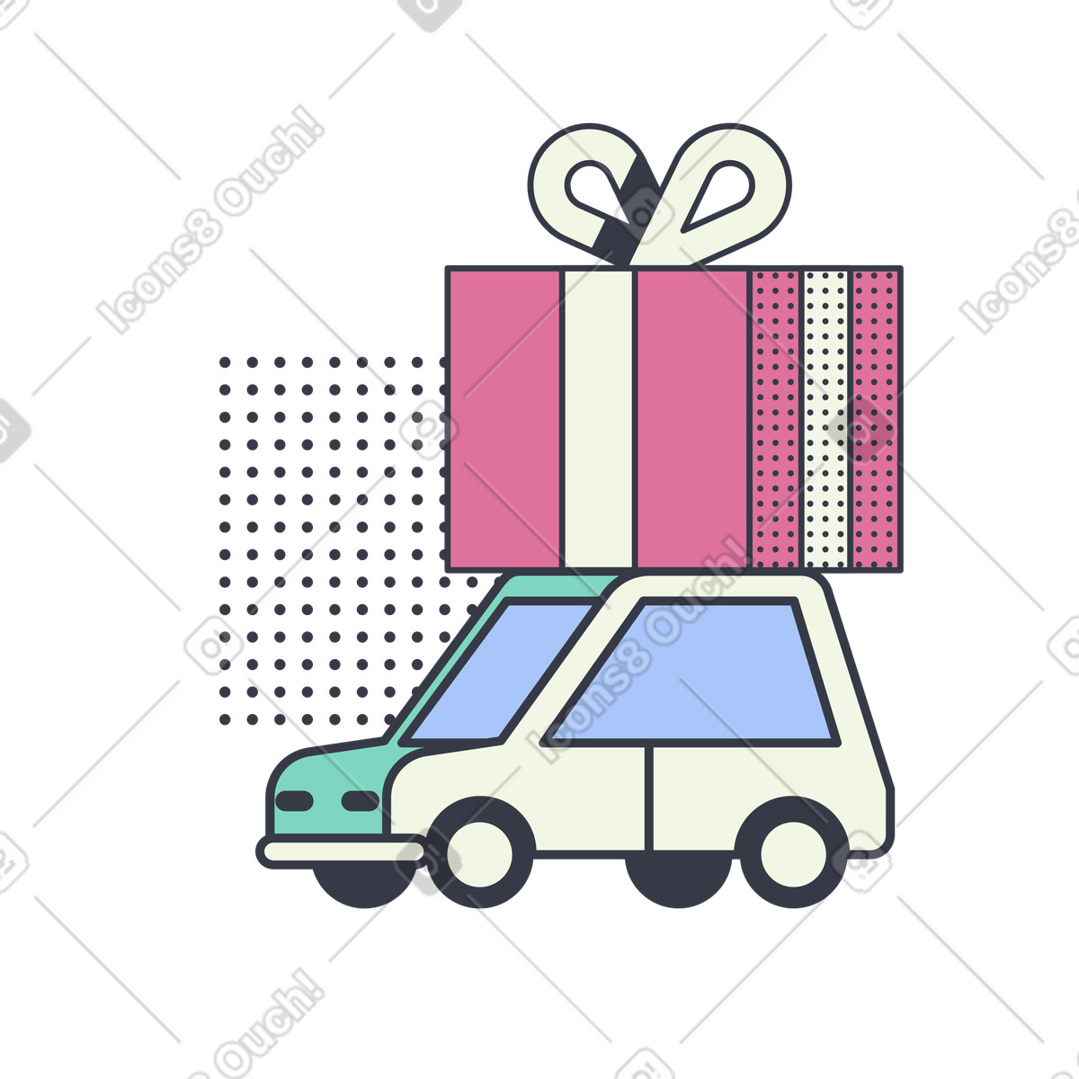 Abstract スタイルの 屋上で贈り物を届ける自動車 のイラストをPNG、SVG形式でダウンロード