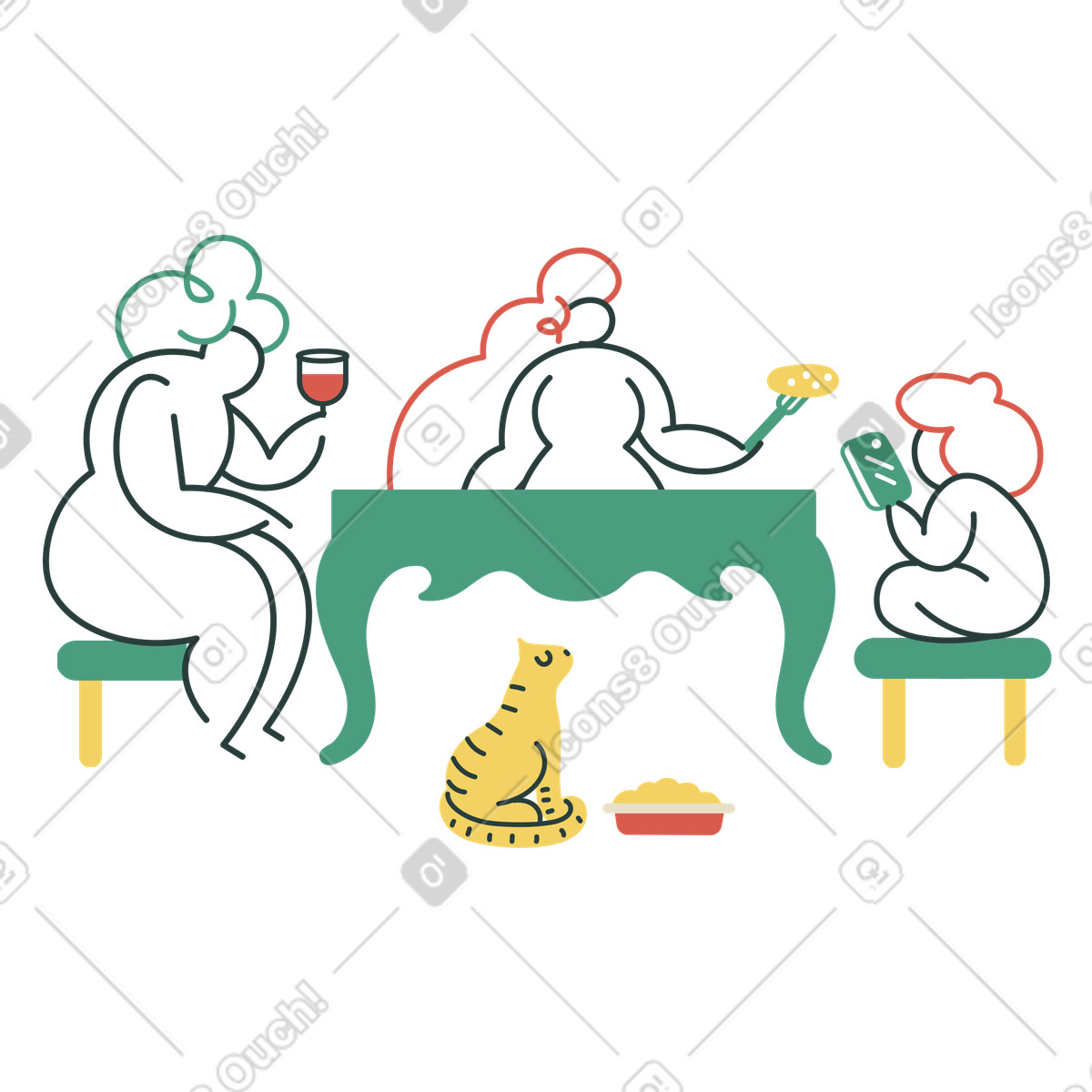 Family dinner illustration featuring people at the table in culinary clipart graphics