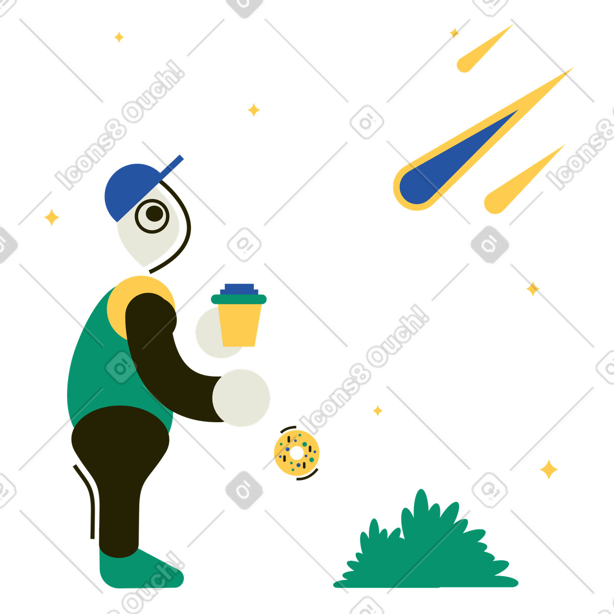 Ilustración Niño asombrado al ver caer un meteorito en estilo Spot a descargar en PNG y SVG