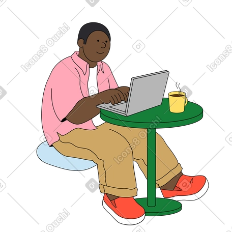 Freelancer working on laptop at cafe table, Remote work and productivity PNG, SVG