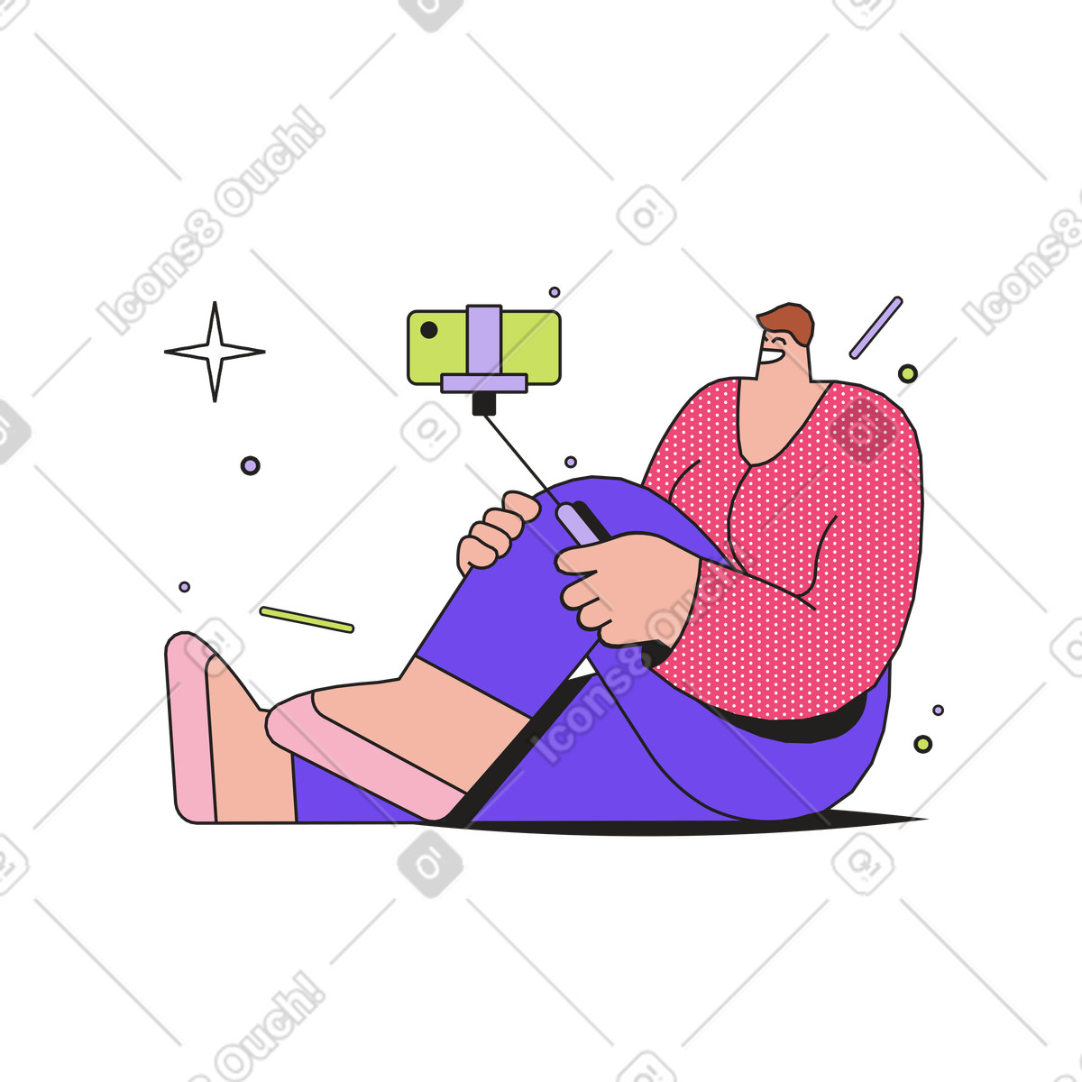 Taking self portrait with smartphone, mobile photography or vlogging illustrazione in stile Dazzle scarica in PNG, SVG