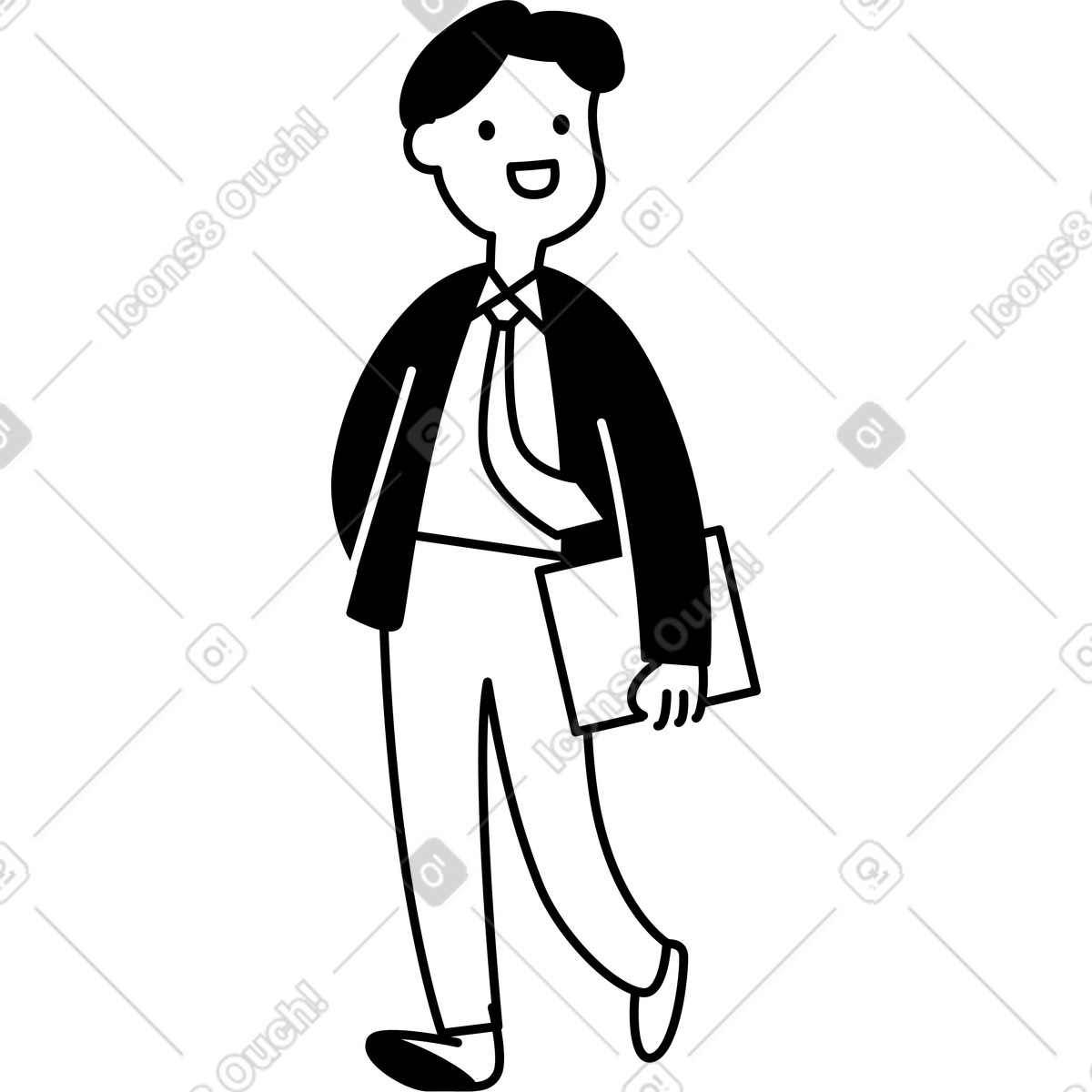 Corporate character striding forward carrying file folder during daily commute-Illustration im Notion Line Art-Stil als Download in PNG, SVG