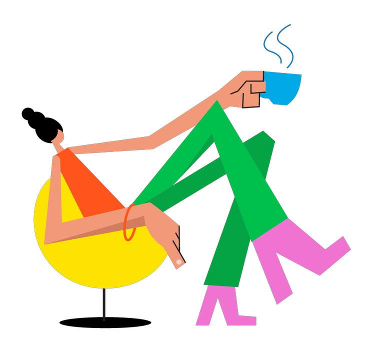 A person relaxing with a cup of coffee - Warp style illustration
