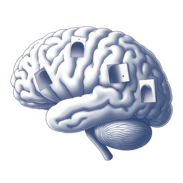 A human brain is depicted in a side view, showcasing intricate folds and structures. Small doors are embedded within the surface of the brain, each slightly ajar. Through these openings, swirling forms and shapes emerge, representing thoughts and worries in motion. The scene conveys an active and dynamic representation of the brain, with the doors varying in size and placement across different areas of the brain structure.
