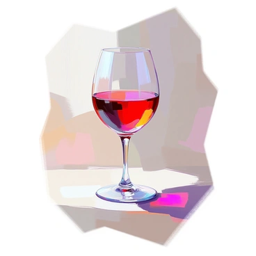 A wine glass with an elegant shape is filled with a rich red liquid that appears to be swirling gently within. The glass sits upright on a smooth surface, showcasing its slender stem and wide bowl. The background is a soft, plain color that emphasizes the glass and the vibrant color of the wine. Subtle reflections can be seen on the surface of the glass, adding to its visual appeal.