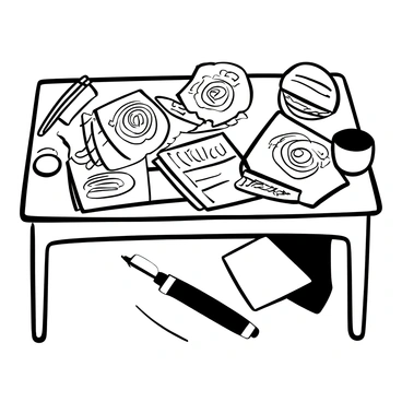 A wooden desk cluttered with crumpled papers scattered across its surface. Each paper bears bold "REJECTED" stamps prominently displayed in the center. A vintage ink pen lies on one side of the desk, and a small, empty coffee cup rests nearby. A stack of neatly arranged papers is positioned at one corner, contrasting the chaotic scene. The lighting casts soft shadows across the desk, emphasizing the disarray of the crumpled papers.