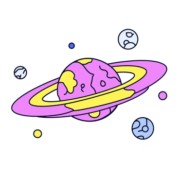 A brain orbiting a planet with rings and moons