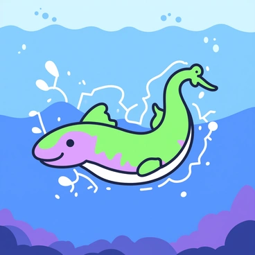 An electric eel is swimming in a deep blue ocean. The eel's body is elongated and sleek, with a textured surface reflecting light. Surrounding the eel are glowing electric charges, represented by bright orbs radiating light in the water. The deep blue ocean has a sense of depth, with varying shades of blue creating a serene underwater environment. Bubbles can be seen rising to the surface, adding to the dynamic movement of the scene. The eel's movements create ripples in the water around it, showcasing its agility as it navigates through the ocean.