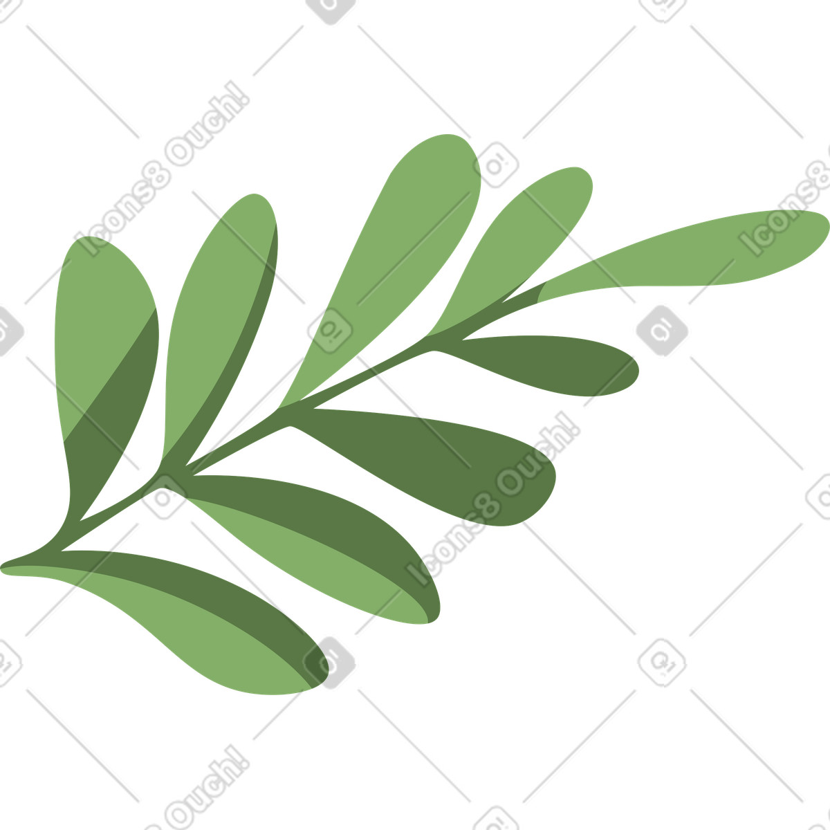 Twig with green leaves illustration in Lagom style download in PNG, SVG