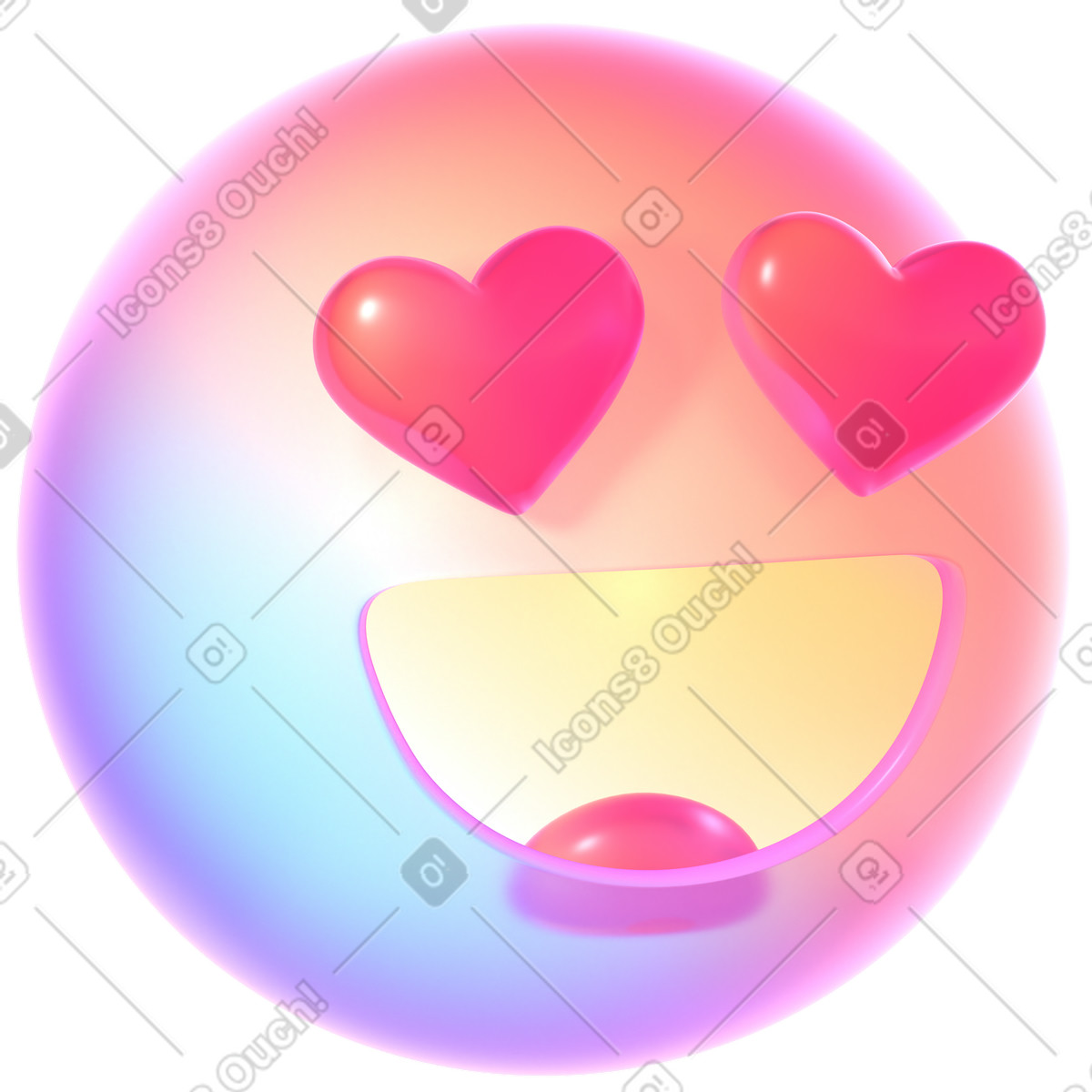Abstract emoji smiling face with heart eyes illustration in 3D Glassy style download in PNG, SVG
