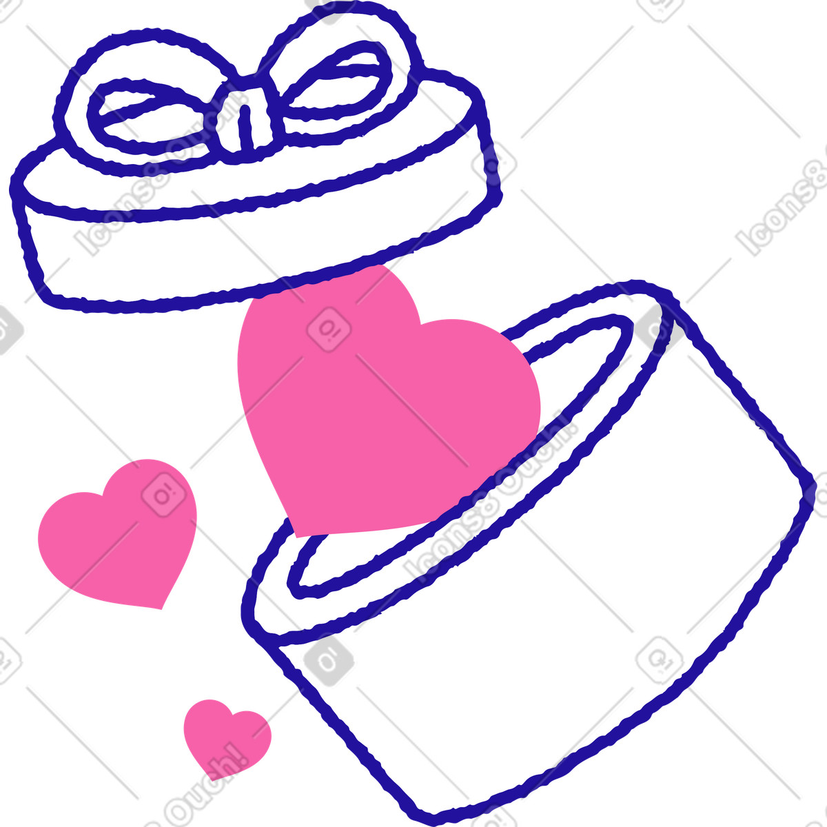 Ilustración Caja de regalo con corazones en estilo Whimsy a descargar en PNG y SVG