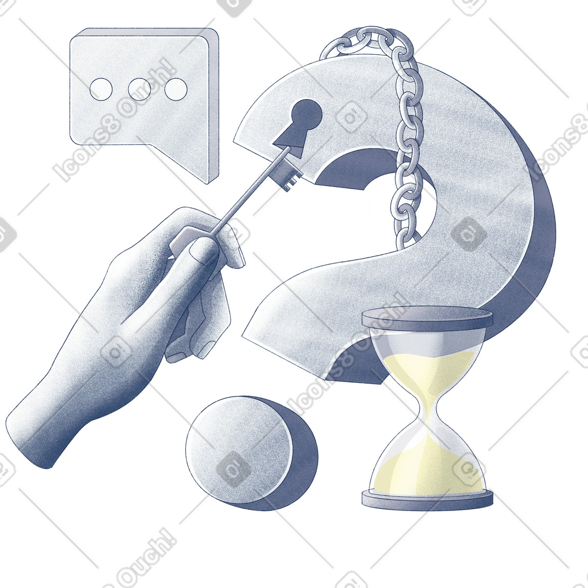 Ilustração de Hand with key and question em no estilo Haze para baixar em PNG, SVG