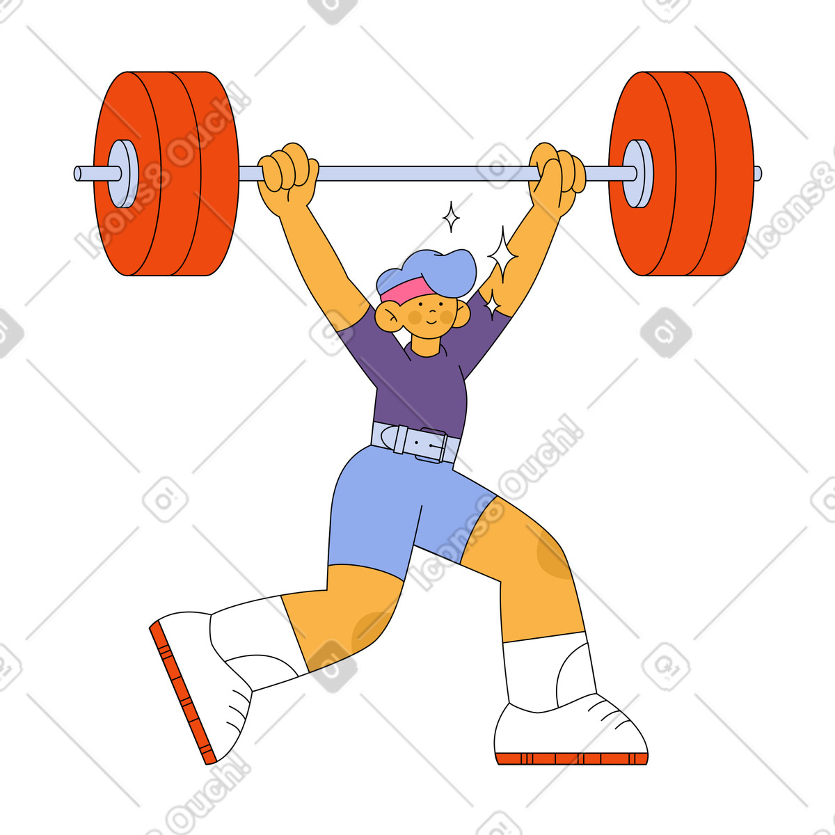 Mann hebt erfolgreich langhantel-Illustration im Bloom-Stil als Download in PNG, SVG
