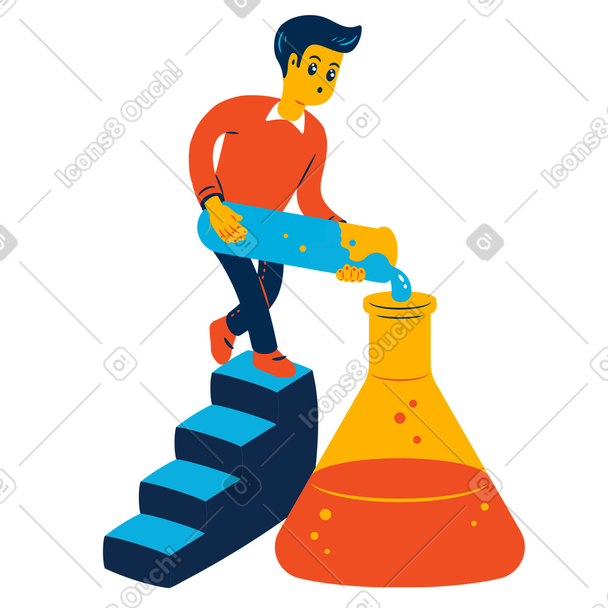 Uomo che conduce un esperimento di chimica illustrazione in stile Flame scarica in PNG, SVG