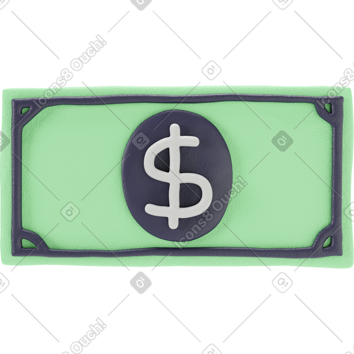 Vorderansicht einer dollarnote-Illustration im 3D Stripy-Stil als Download in PNG, SVG